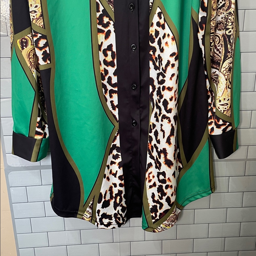 Chic Patchwork Leopard & Paisley Print Mini Shirt… - image 3